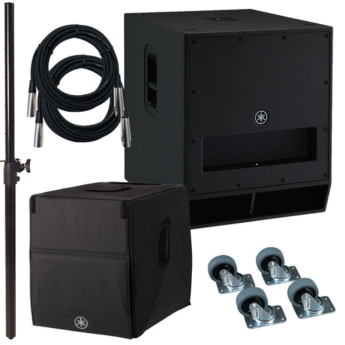 Collage of the components in the Yamaha DXS18 Subwoofer STAGE RIG bundle