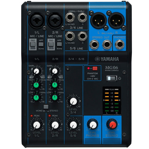 Yamaha MG06 6-Channel Compact Stereo Mixer - View 1
