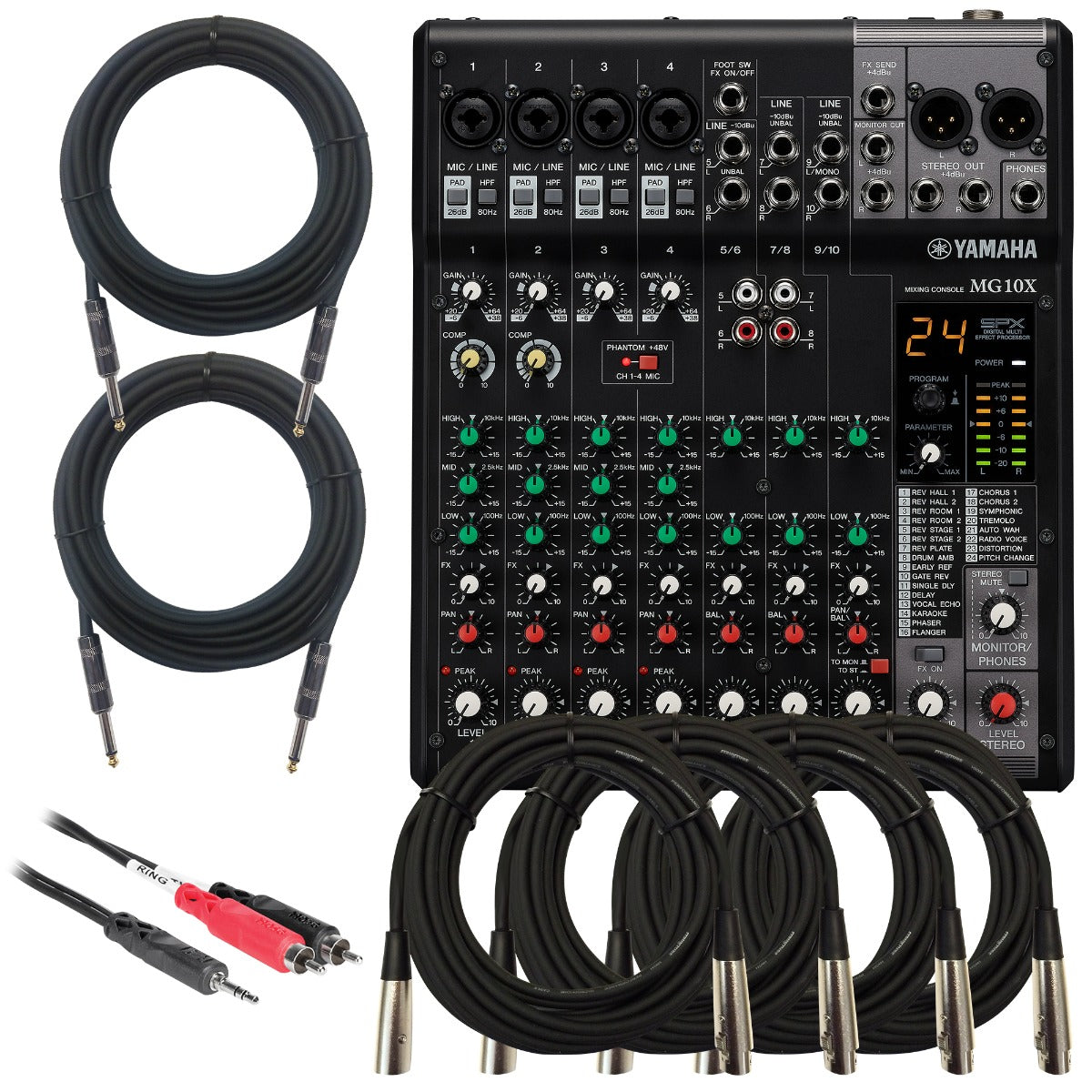Yamaha MG10X 10-Input Stereo Mixer with Effects CABLE KIT