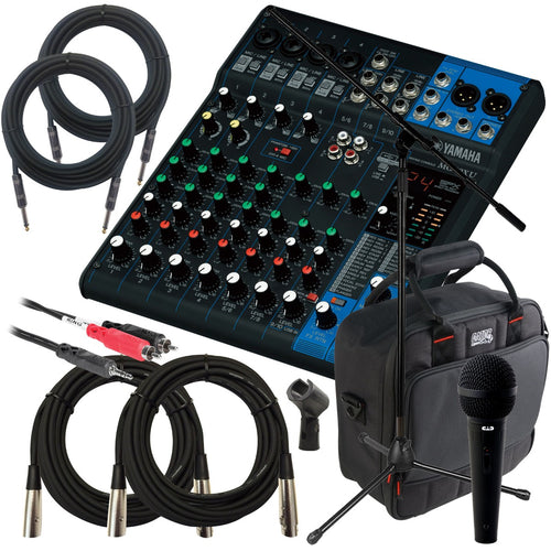 Collage of the components in the Yamaha MG10XU 10-Channel Compact Stereo Mixer/USB Interface PERFORMER PAK bundle