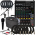 Collage of the components in the Yamaha MG12X 12-Input Stereo Mixer with Effects PERFORMER PAK bundle