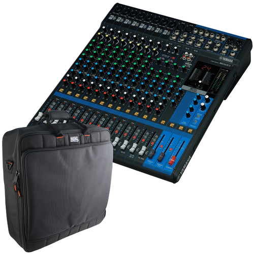 Collage of the components in the Yamaha MG16XU 16-Channel Stereo Mixer with USB Audio Interface CARRY BAG KIT