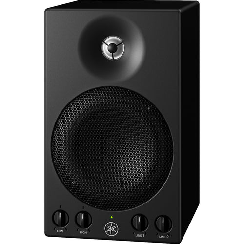 3/4 view of Yamaha MSP3A 4" Powered Speaker showing front, top and right side