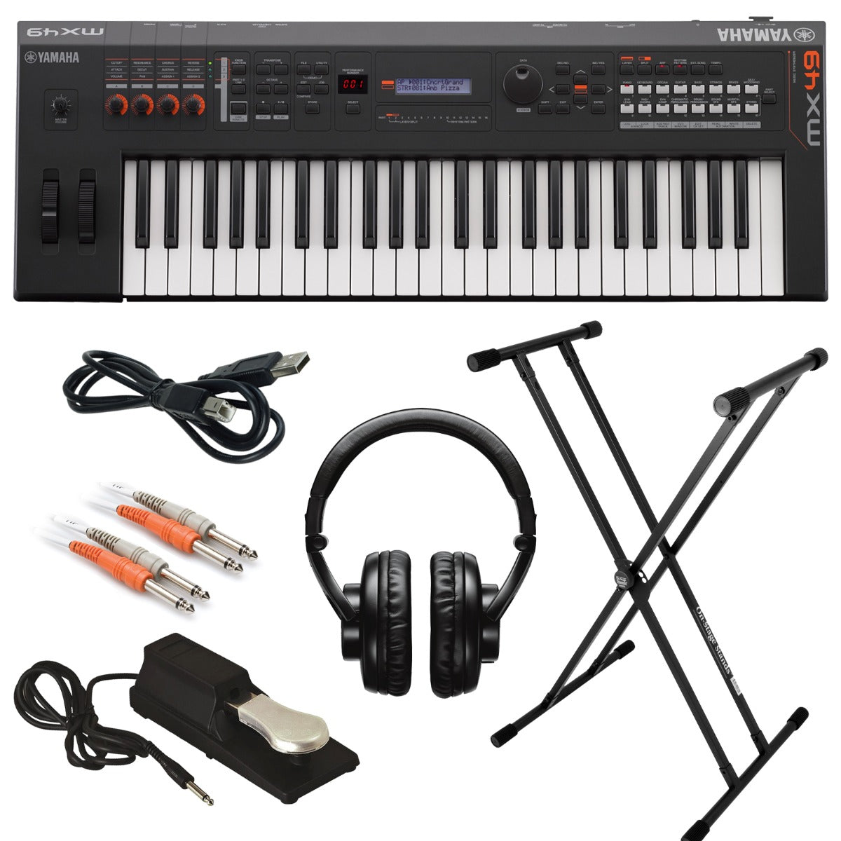 Yamaha MX49 Music Synthesizer - Black KEY ESSENTIALS BUNDLE