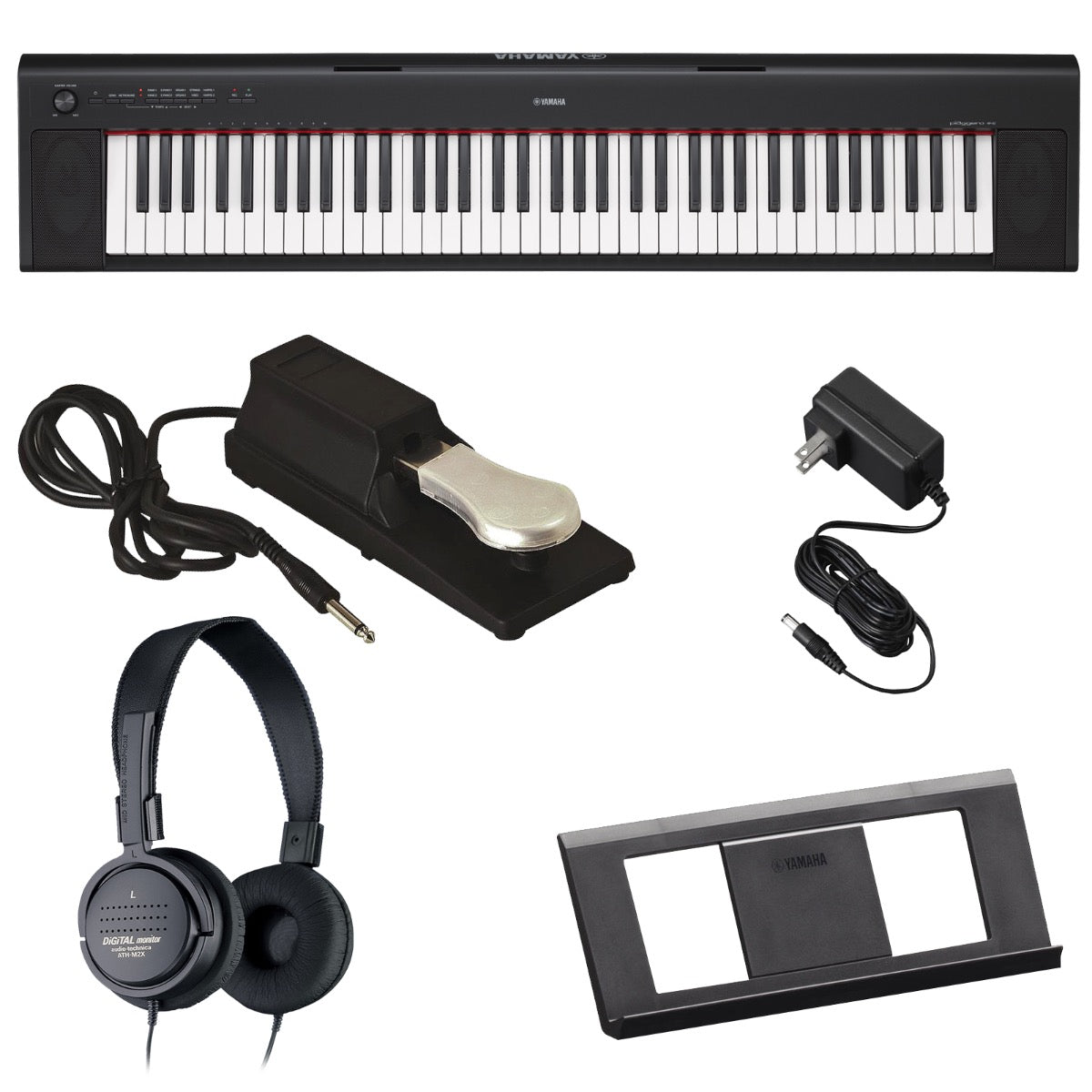 Yamaha Piaggero NP32 76-Key Portable Keyboard with Power Adapter - Black  BONUS PAK