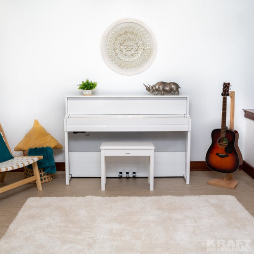 Yamaha AvantGrand NU1X Hybrid Piano - Polished Brilliant White - Front View with Key Cover Closed