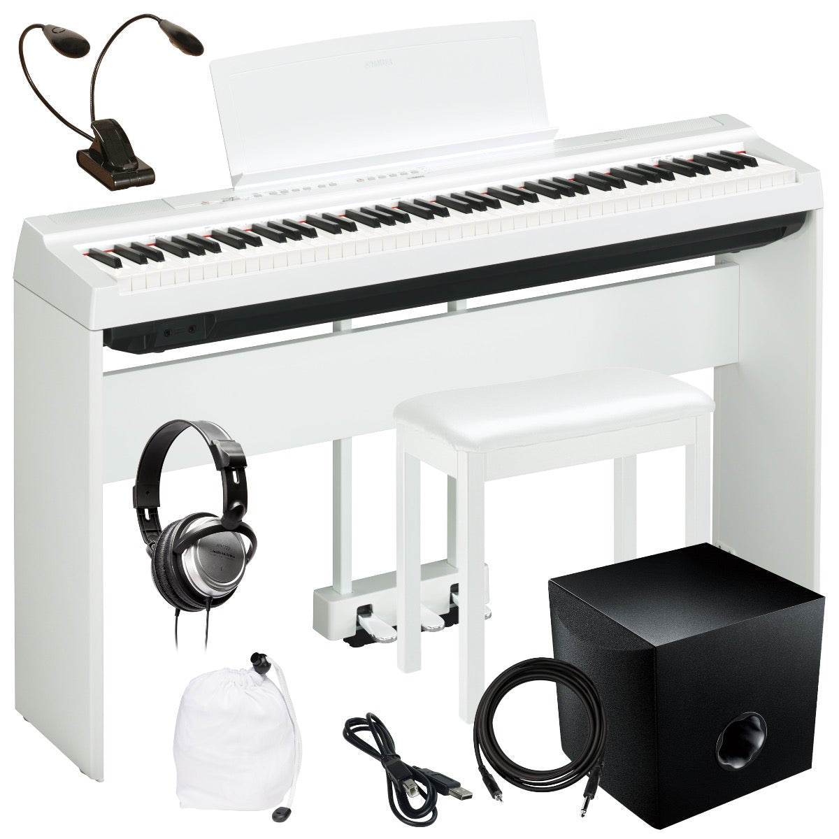 Yamaha P 125a Digital Piano White COMPLETE HOME BUNDLE PLUS