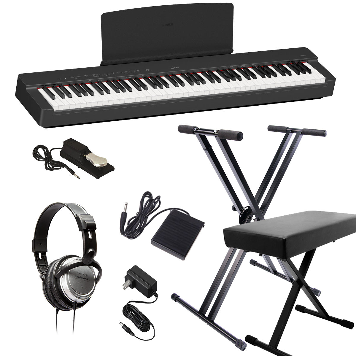 Yamaha P 225 Digital Piano Black KEY ESSENTIALS BUNDLE Kraft Music