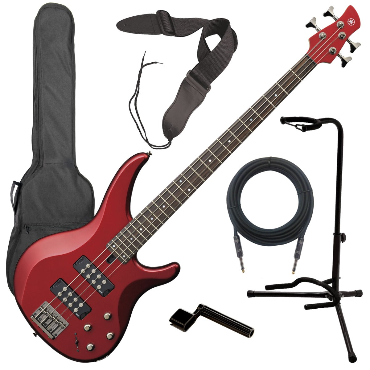 Yamaha TRBX304 4-String Bass Guitar - Candy Apple Red BASS ESSENTIALS BUNDLE