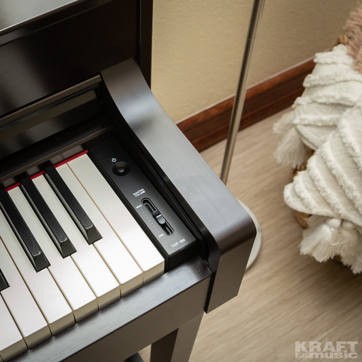 Yamaha Arius YDP-184 Digital Piano - Rosewood - Power and Volume Controls