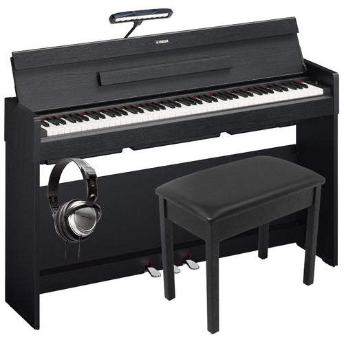 Collage of the components in the Yamaha Arius YDP-S35 Digital Piano - Black Walnut COMPLETE HOME BUNDLE
