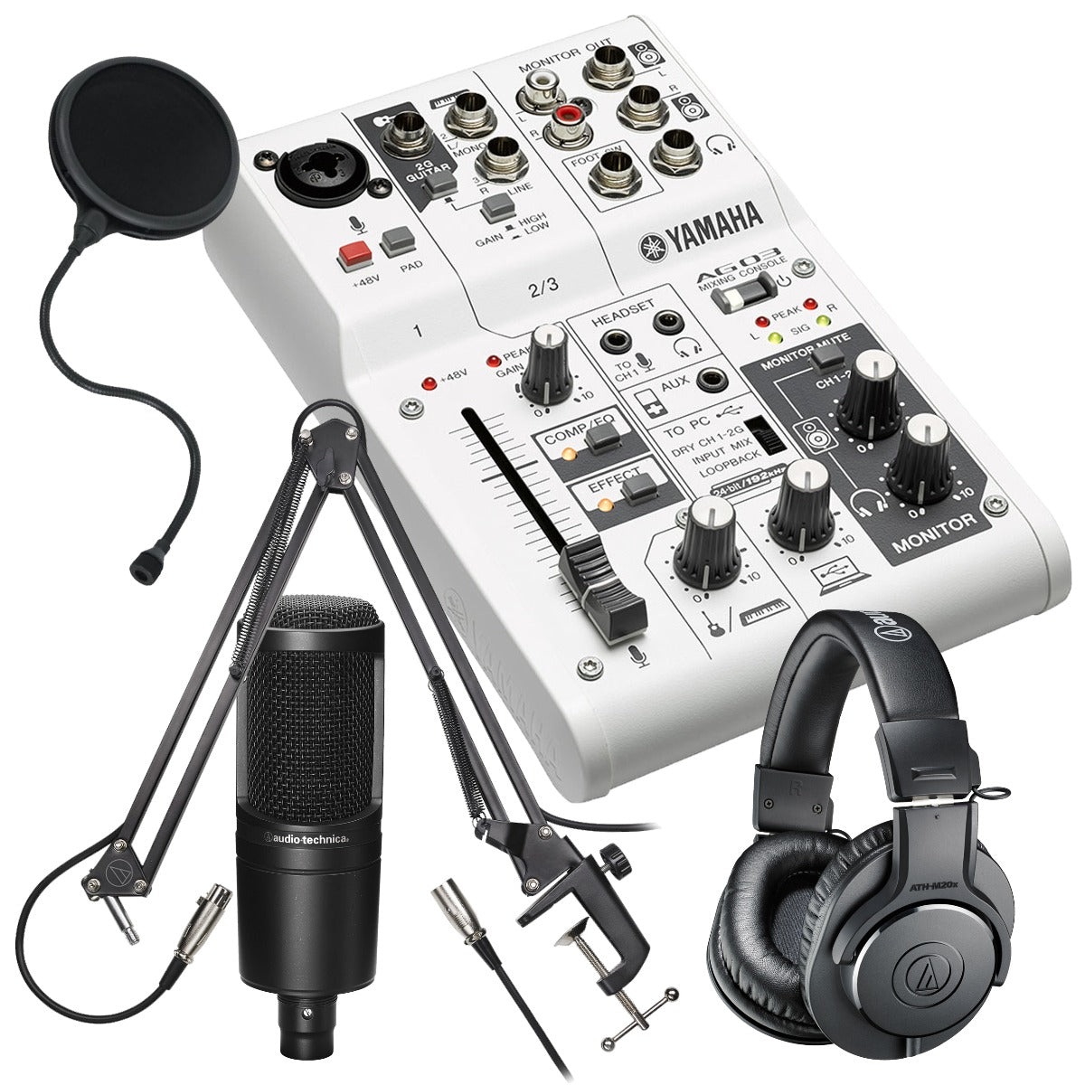 Yamaha AG03 Three Channel Mixer and USB Audio Interface PODCASTING PAK