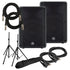 Collage of the components in the Yamaha DBR15 Powered PA Speaker AUDIO ESSENTIALS BUNDLE