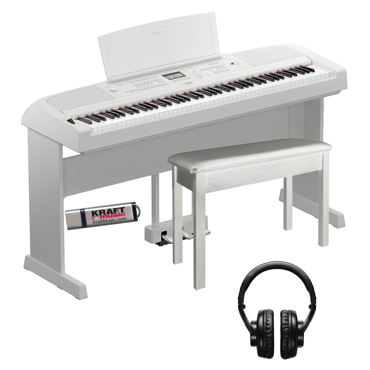Yamaha DGX-670 Portable Grand Digital Piano - White COMPLETE HOME