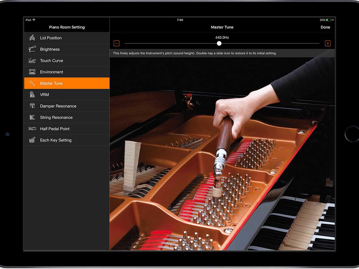 iPad screen shot of Smart Pianist app Piano Room Setting page