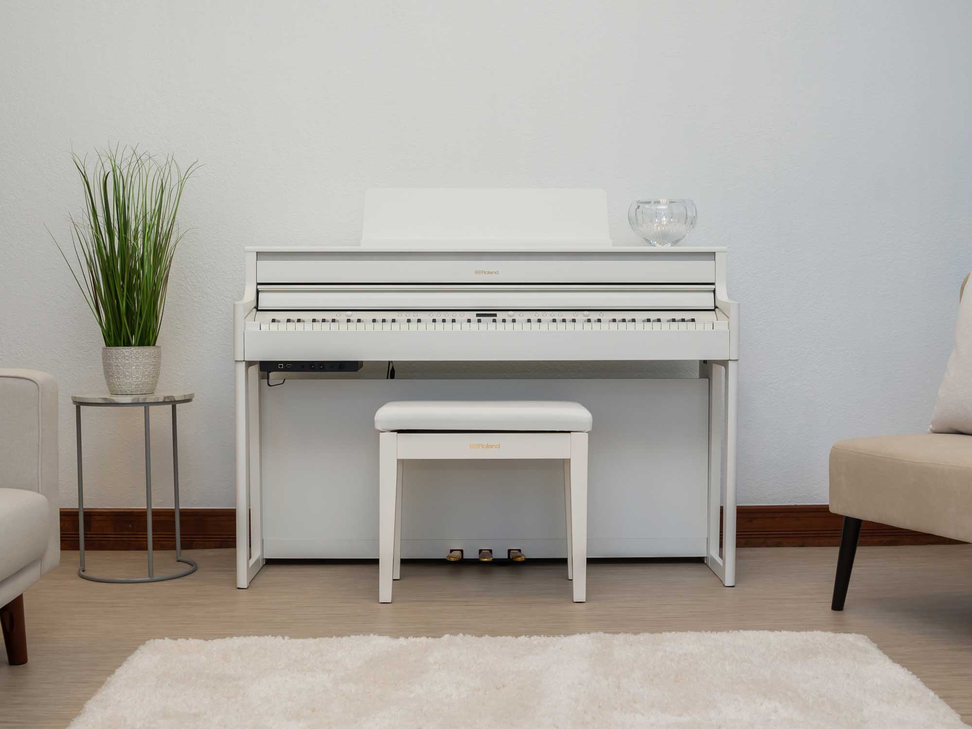 Front view of HP704 - White in living room setting