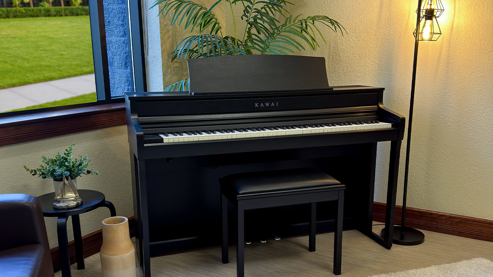 A Kawai CA501 digital piano in a stylish living room