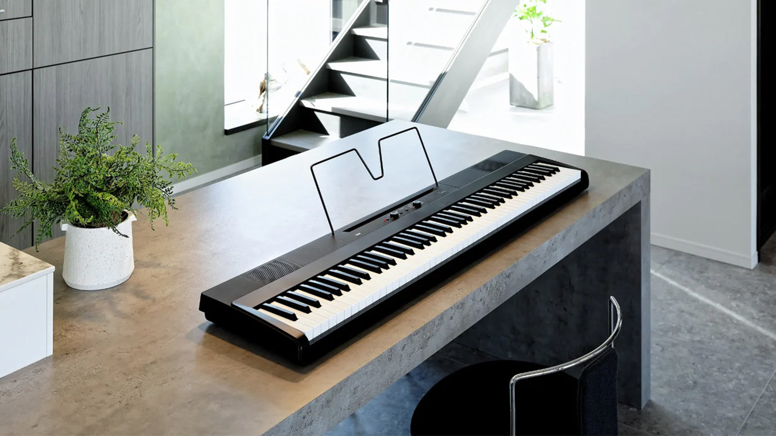 A Korg Liano on a desk in a modern home