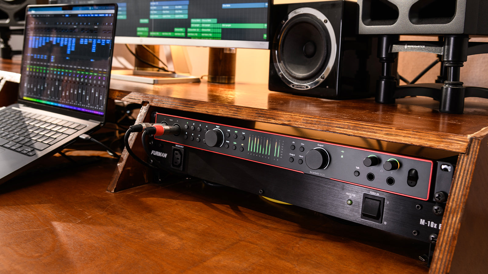 A Focusrite Scarlett in a studio