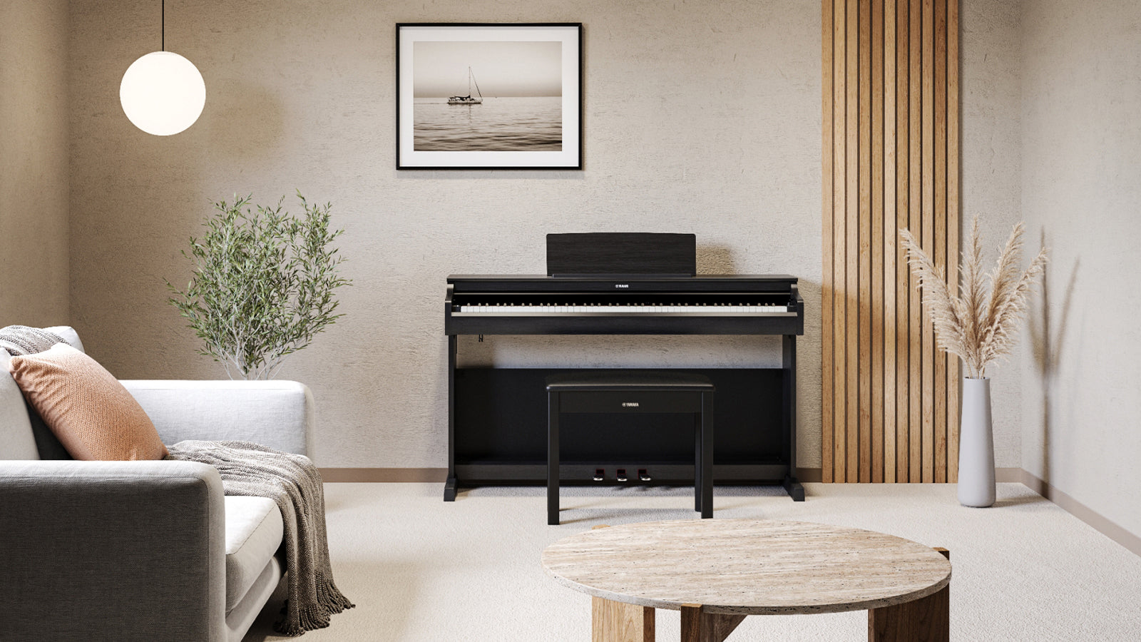 Yamaha Arius YDP-166 with a black finish in a stylish living space