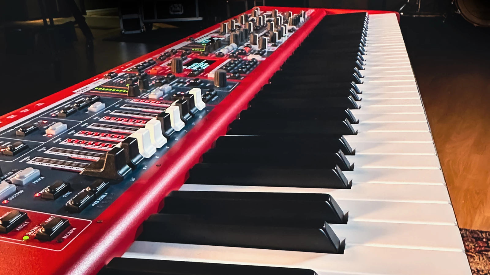 Stylish view of a stage piano keyboard