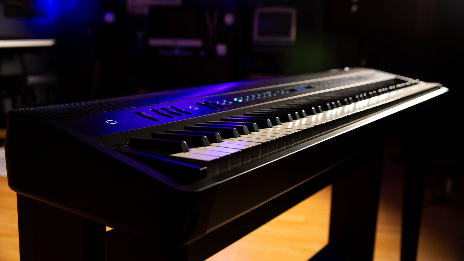 Roland piano keyboard on a stand in a studio