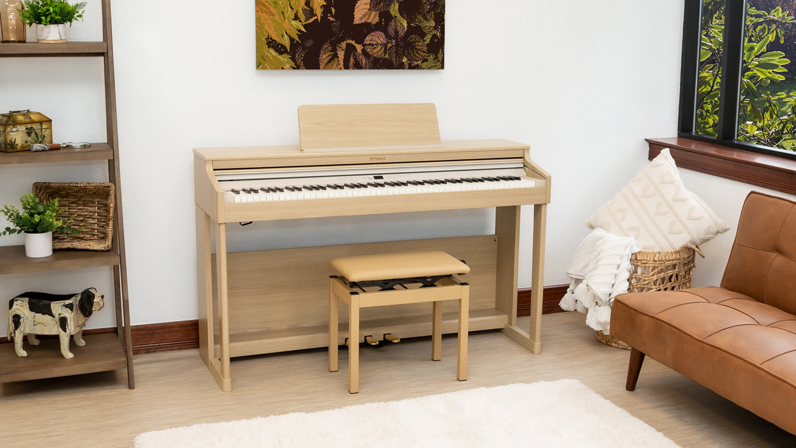 A Roland RP701 digital piano in a stylish living room