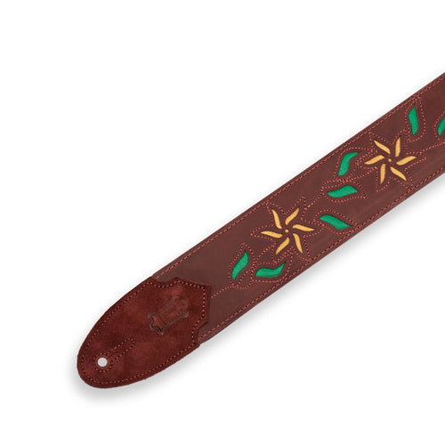 Levy's Flowering Vine Burgundy Leather Strap w/ Yellow Flowers and Green Leaves, View 2
