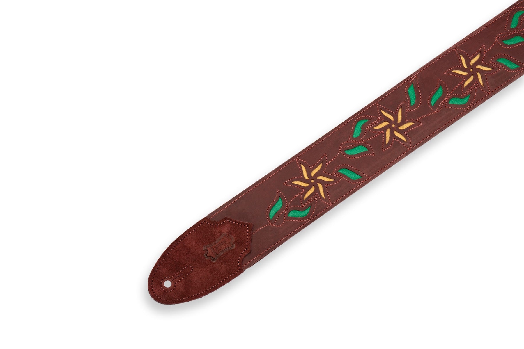 Levy's Flowering Vine Burgundy Leather Strap w/ Yellow Flowers and Green Leaves, View 2