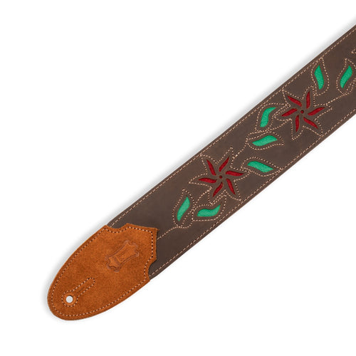 Levy's Flowering Vine Brown Leather Strap w/ Red Flowers and Green Leaves, View 2