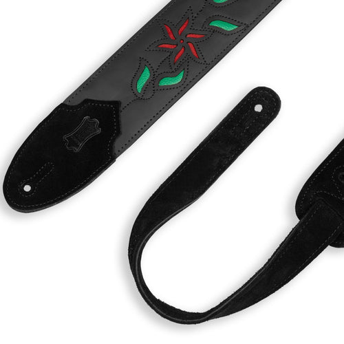 Levy's Flowering Vine Black Leather Strap, Red Flowers and Green Leaves, View 3