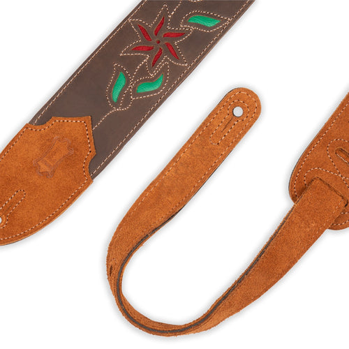 Levy's Flowering Vine Brown Leather Strap w/ Red Flowers and Green Leaves, View 3