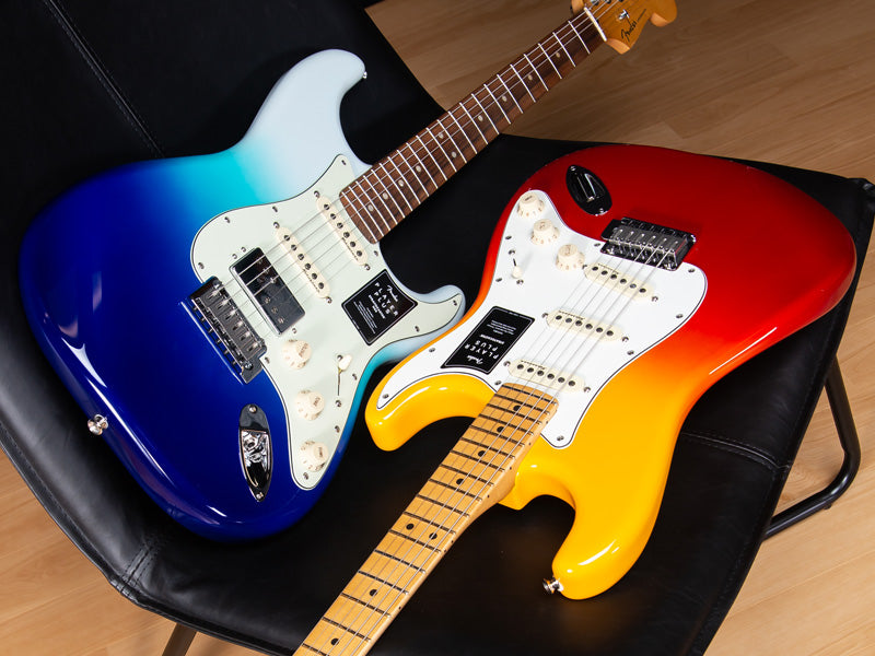 Fender Player Plus Stratocaster in blue/white and red/yellow color fades
