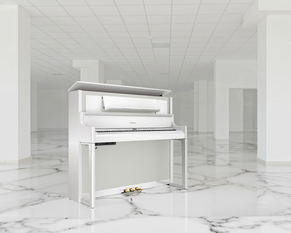 Roland LX708 Polished white in fancy, spacious room