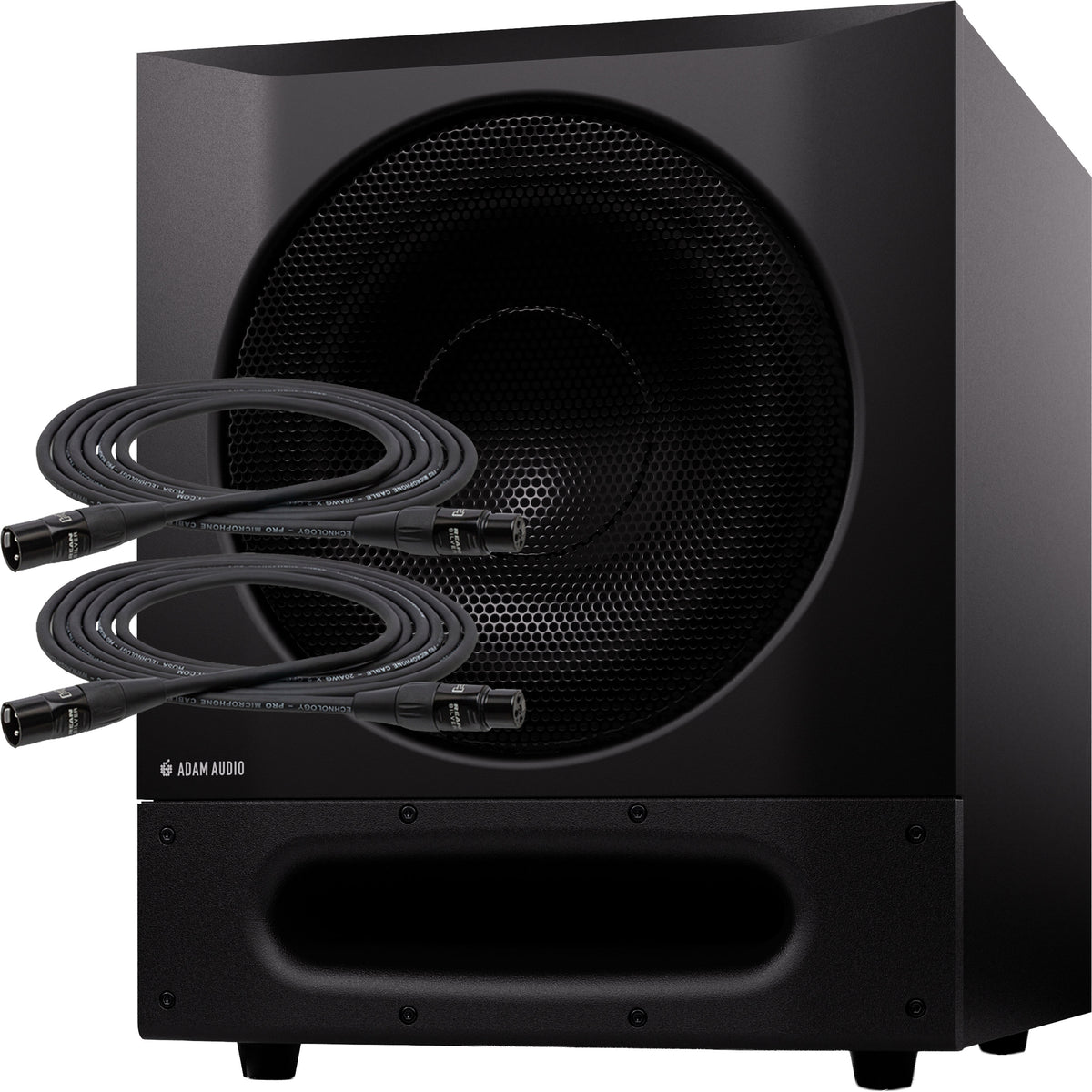 Collage showing components in ADAM Audio Sub10 Pro 10" Powered Subwoofer CABLE KIT