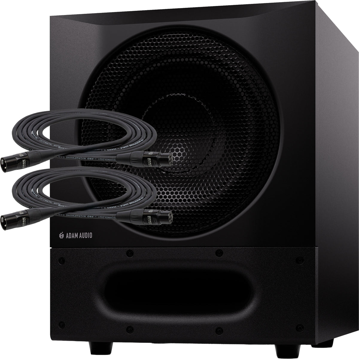Collage showing components in ADAM Audio Sub8 Pro 8" Powered Subwoofer CABLE KIT