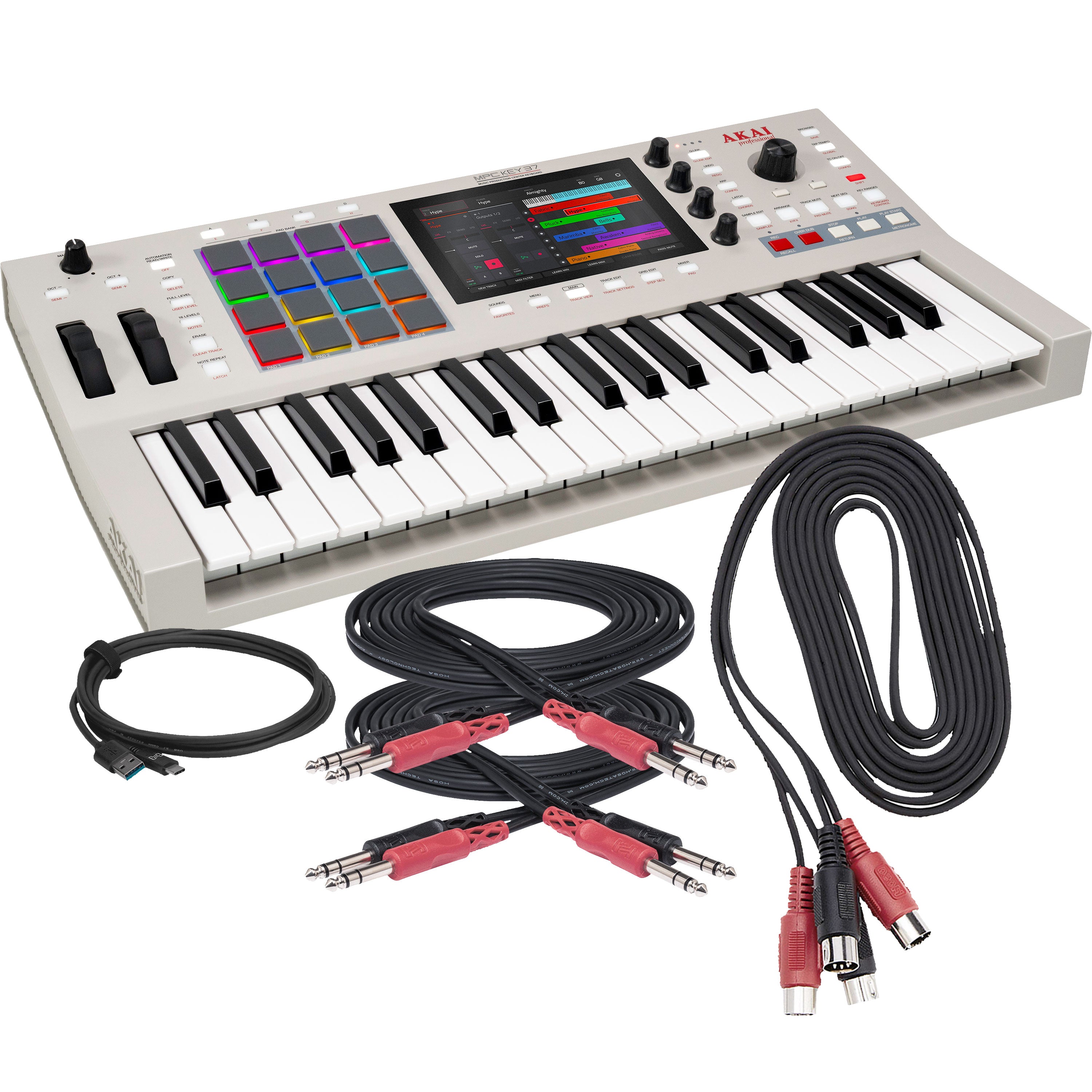 Collage showing components in Akai Professional MPC Key 37 G2 Music Production Center Keyboard CABLE KIT