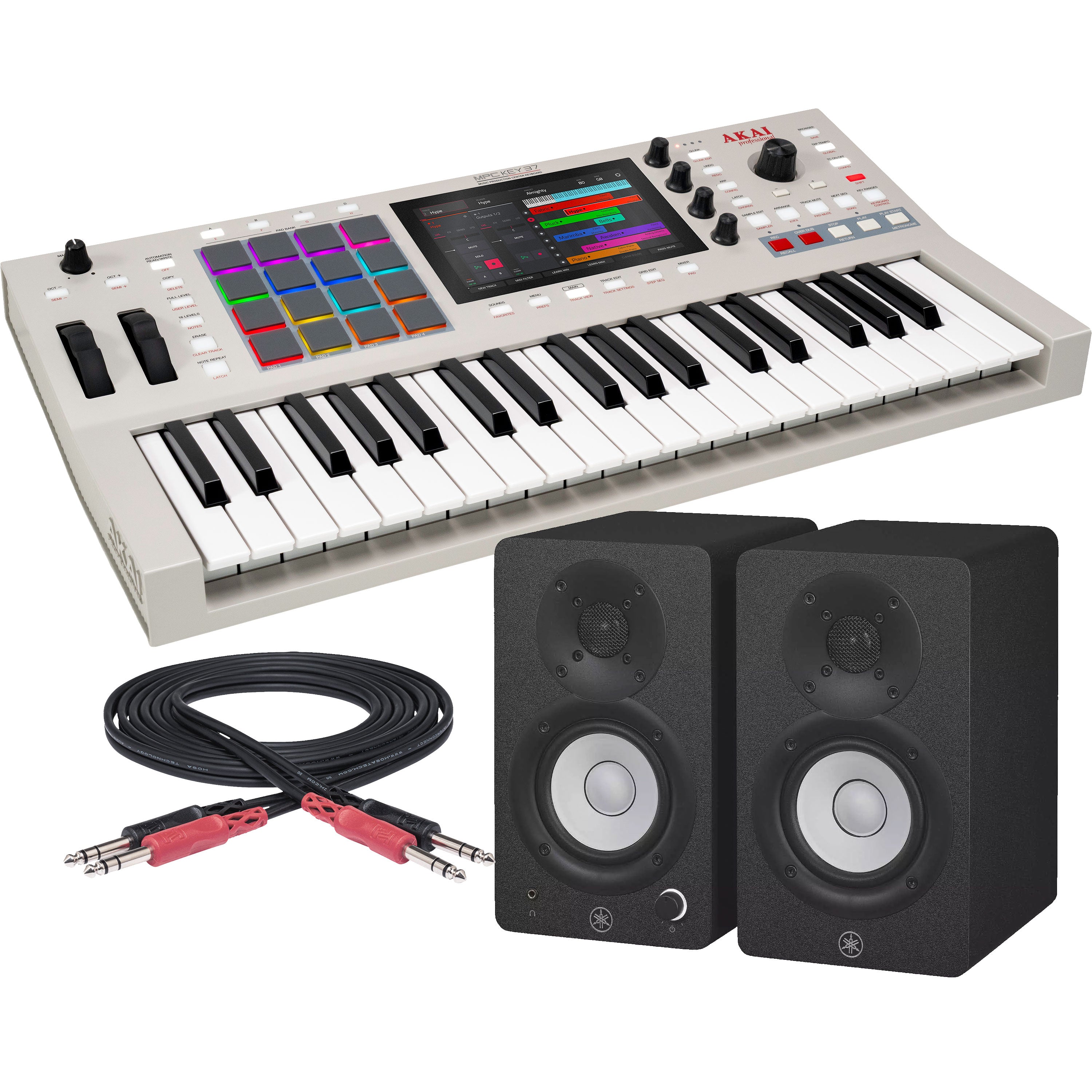 Collage showing components in Akai Professional MPC Key 37 G2 Music Production Center Keyboard STUDIO RIG