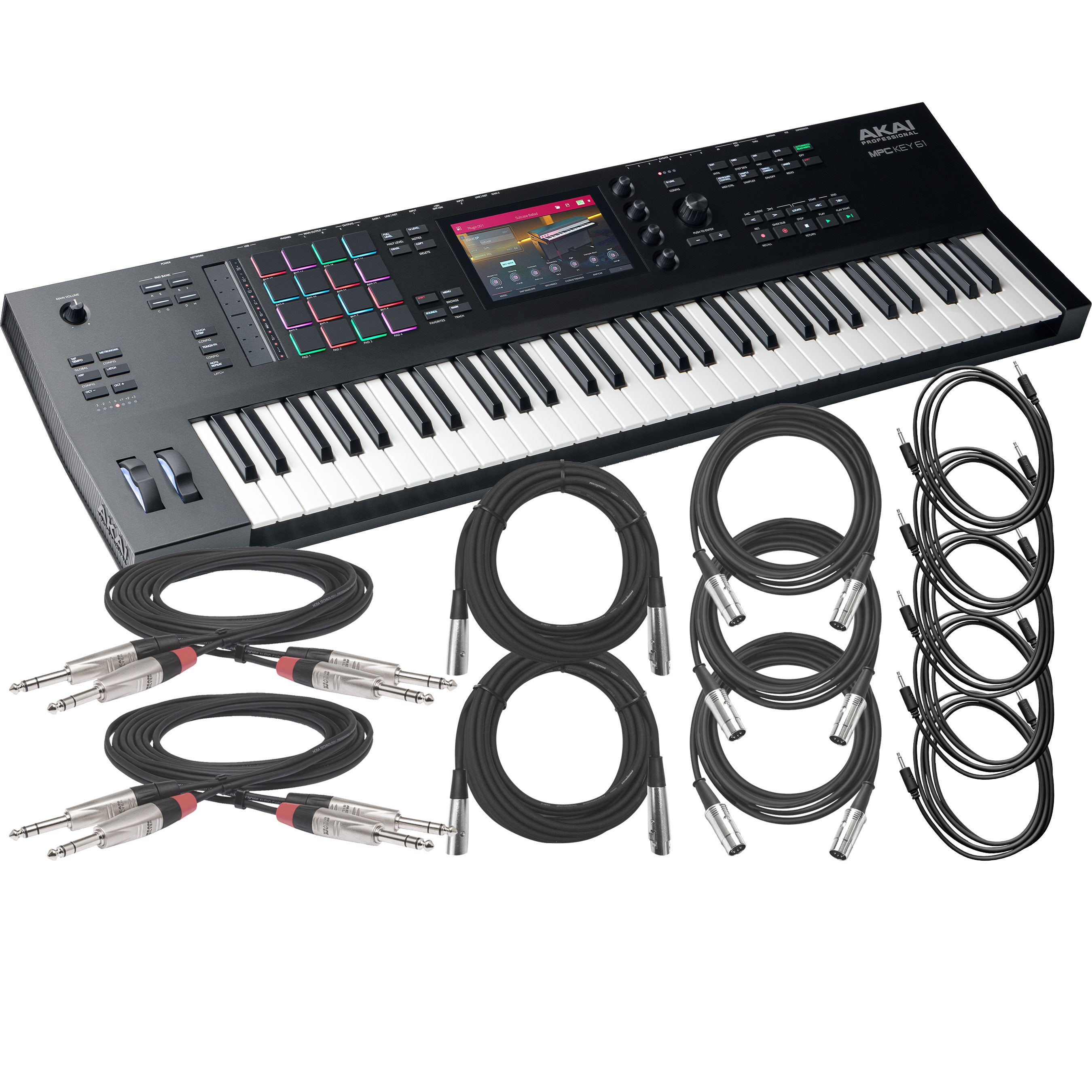 Collage showing components in Akai Professional MPC Key 61 Production & Synthesizer Keyboard CABLE KIT
