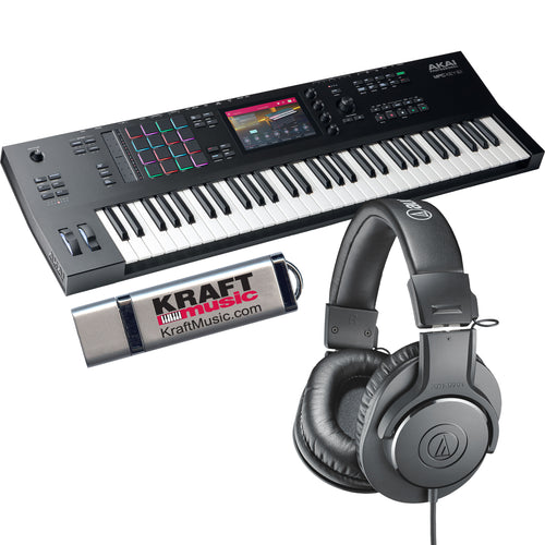 Collage showing components in Akai Professional MPC Key 61 Production & Synthesizer Keyboard STUDIO KIT