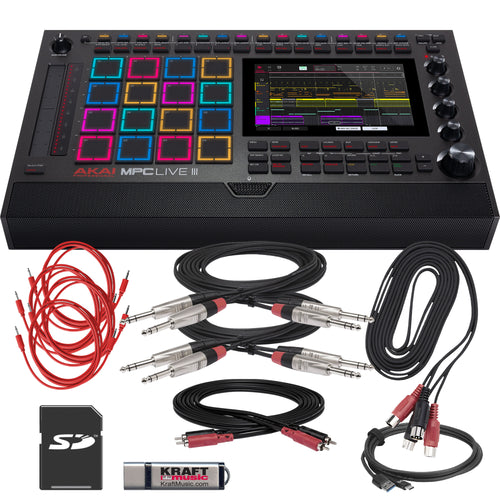 Collage showing components in Akai Professional MPC Live III Standalone Music Production Center CABLE KIT