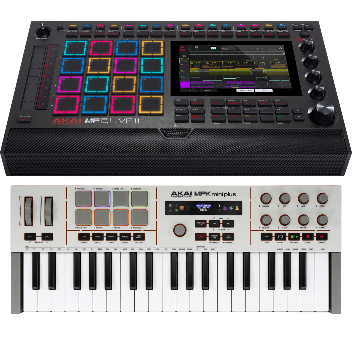 Collage showing components in Akai Professional MPC Live III Standalone Music Production Center CONTROLLER RIG