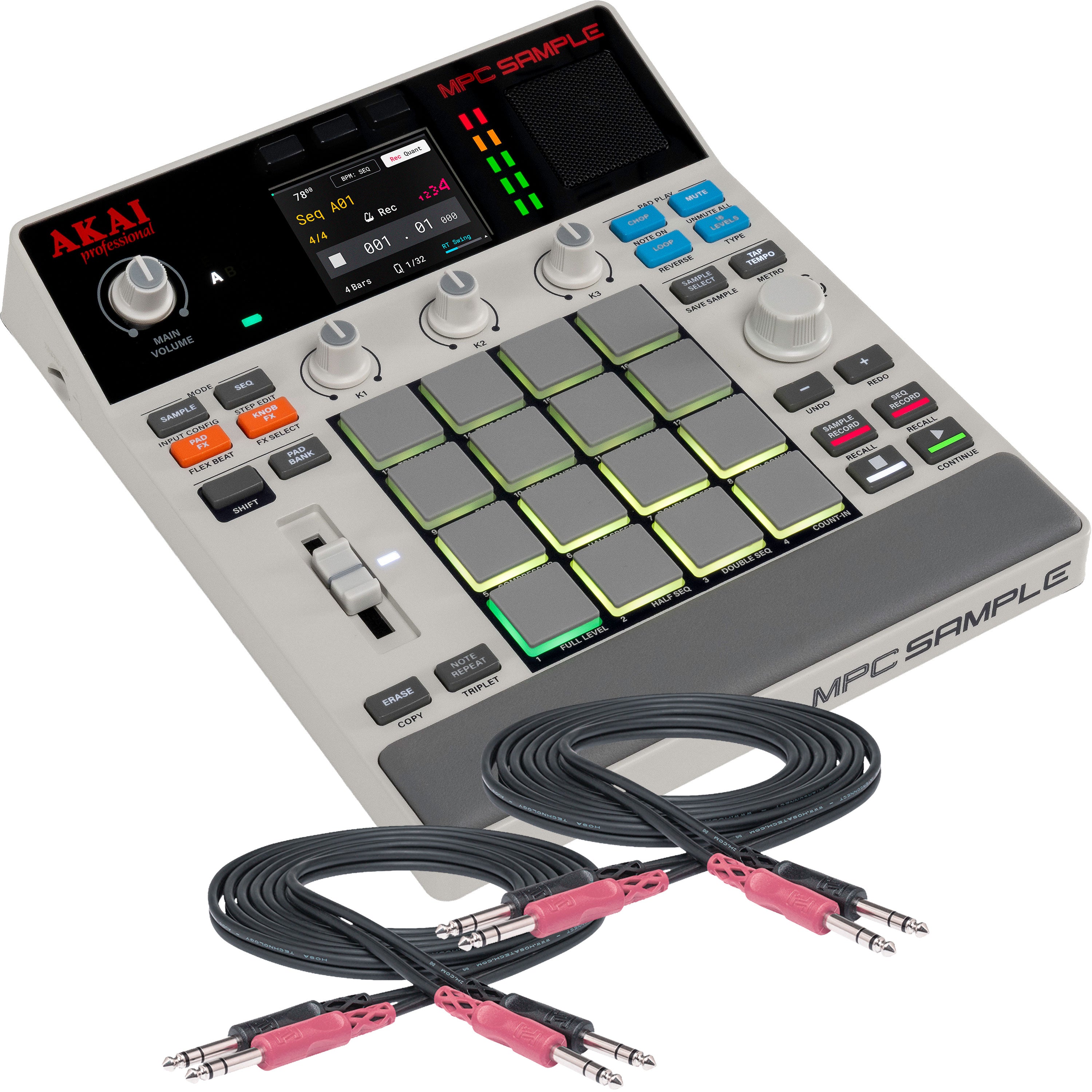 Collage showing components in Akai Professional MPC Sample Portable Sampler & Sequencer SAMPLING CABLE KIT