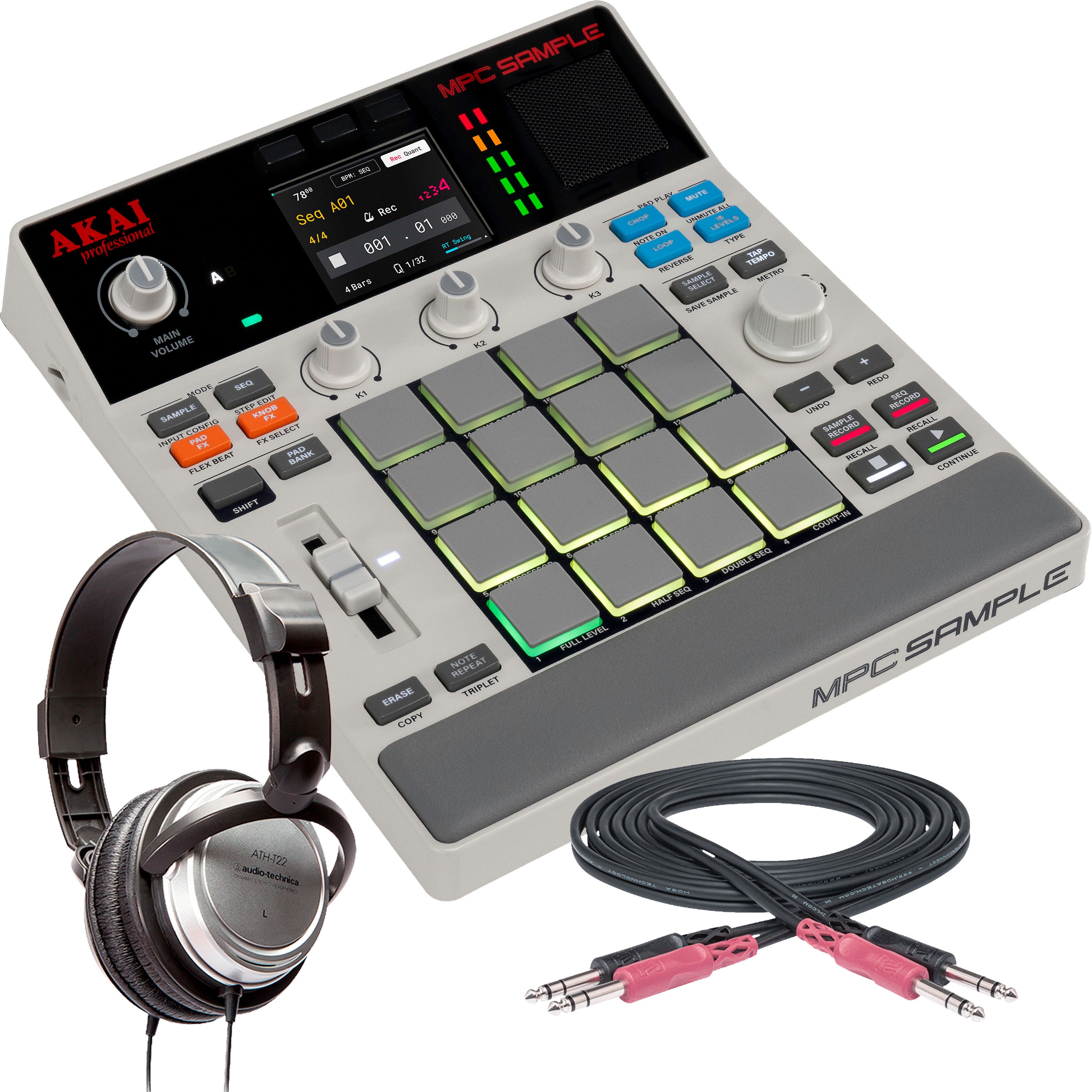 Collage showing components in Akai Professional MPC Sample Portable Sampler & Sequencer STUDIO KIT