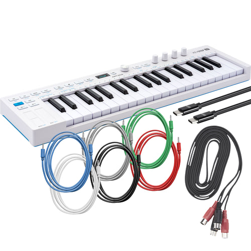 Collage showing components in Arturia KeyStep 37 Mk2 Controller and Sequencer COMPLETE CABLE KIT