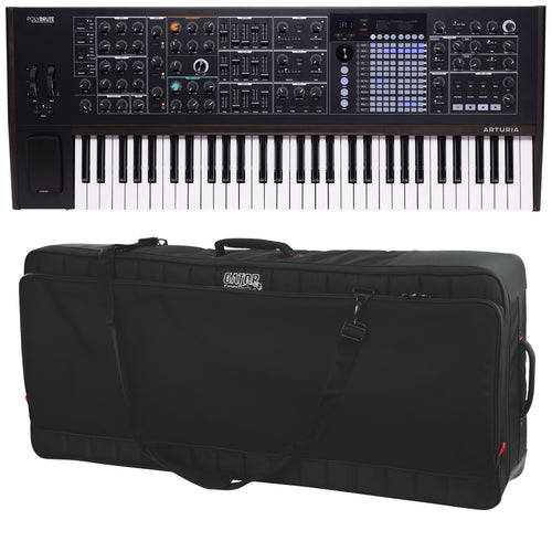 Collage showing components in Arturia PolyBrute Noir Edition Polyphonic Analog Synthesizer CARRY BAG KIT