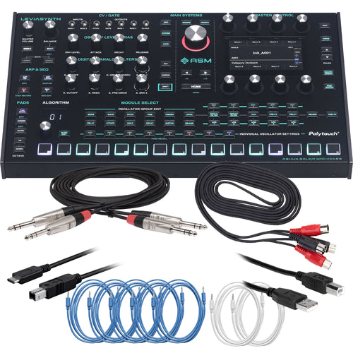 Collage showing components in ASM Leviasynth Desktop 16-Voice Algorithmic Synthesizer CABLE KIT