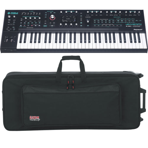 Collage showing components in ASM Leviasynth Keyboard 16-Voice Algorithmic Synthesizer CARRY BAG KIT