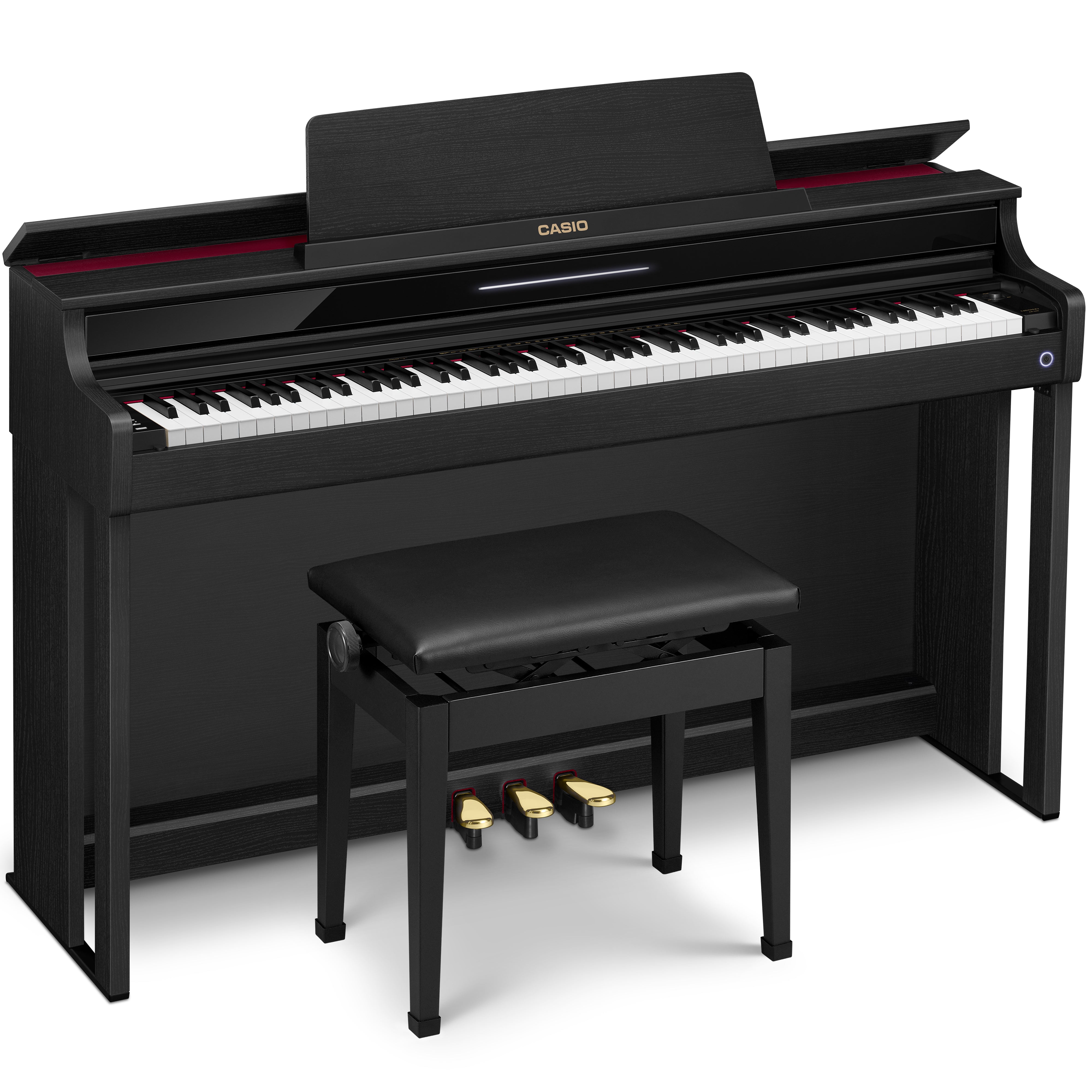 Casio Celviano AP-550 Digital Piano - Black - facing right with lid open and bench