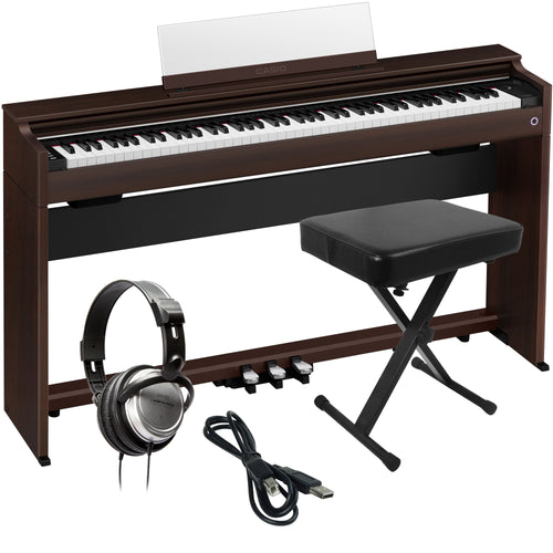 Collage of items included in the Casio Celviano AP-S200 Digital Piano - Rosewood COMPLETE HOME BUNDLE
